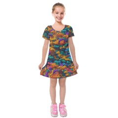 Color-for-a-line Kids  Short Sleeve Velvet Dress