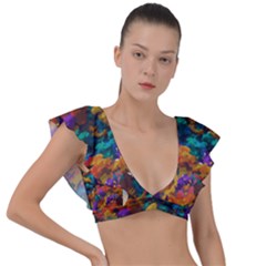 Color-for-a-line Plunge Frill Sleeve Bikini Top by aline