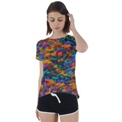 Color-for-a-line Short Sleeve Open Back T-shirt