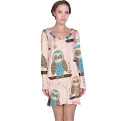 Seamless Pattern Owls Dream Cute Style Pajama Fabric Long Sleeve Nightdress by Apen