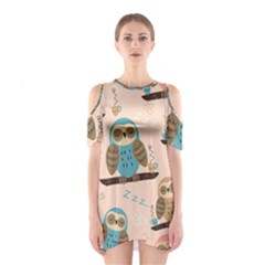 Seamless Pattern Owls Dream Cute Style Pajama Fabric Shoulder Cutout One Piece Dress by Apen