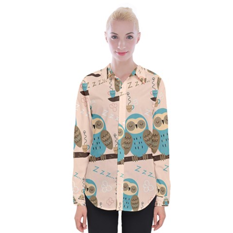 Seamless Pattern Owls Dream Cute Style Pajama Fabric Womens Long Sleeve Shirt by Apen