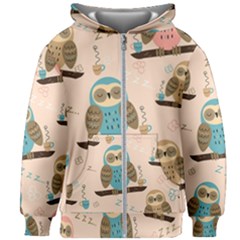 Seamless Pattern Owls Dream Cute Style Pajama Fabric Kids  Zipper Hoodie Without Drawstring by Apen