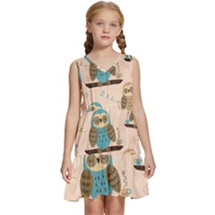 Seamless Pattern Owls Dream Cute Style Pajama Fabric Kids  Sleeveless Tiered Mini Dress