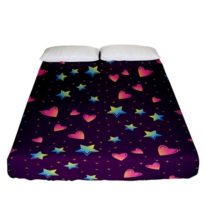 Colorful Stars Hearts Seamless Vector Pattern Fitted Sheet (California King Size)