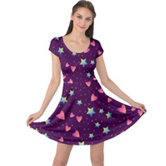 Colorful Stars Hearts Seamless Vector Pattern Cap Sleeve Dress by Apen