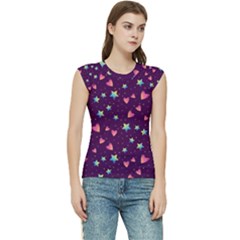 Colorful Stars Hearts Seamless Vector Pattern Women s Raglan Cap Sleeve T-shirt by Apen