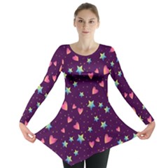 Colorful Stars Hearts Seamless Vector Pattern Long Sleeve Tunic  by Apen