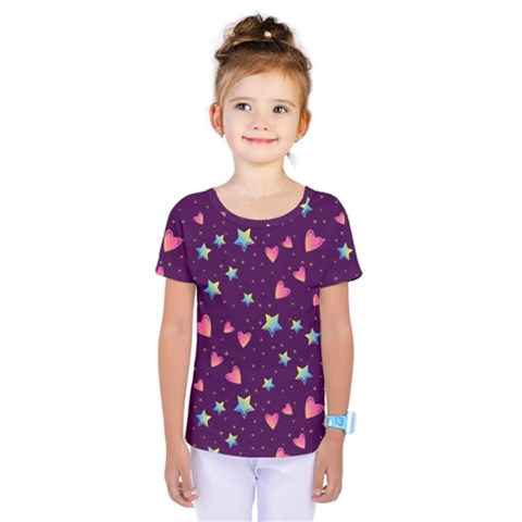 Colorful Stars Hearts Seamless Vector Pattern Kids  One Piece T-shirt by Apen