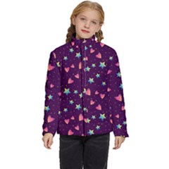 Colorful Stars Hearts Seamless Vector Pattern Kids  Puffer Bubble Jacket Coat by Apen