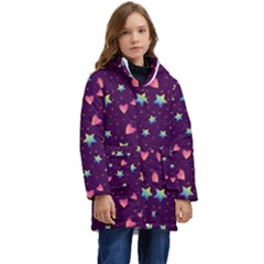 Colorful Stars Hearts Seamless Vector Pattern Kids  Hooded Longline Puffer Jacket by Apen