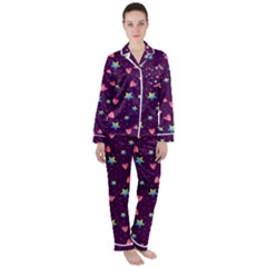 Colorful Stars Hearts Seamless Vector Pattern Women s Long Sleeve Satin Pajamas Set	 by Apen