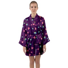 Colorful Stars Hearts Seamless Vector Pattern Long Sleeve Satin Kimono by Apen