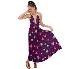 Colorful Stars Hearts Seamless Vector Pattern Backless Maxi Beach Dress by Apen