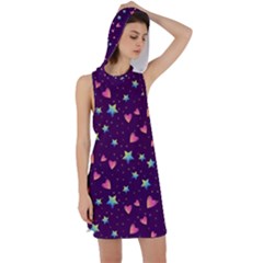 Colorful Stars Hearts Seamless Vector Pattern Racer Back Hoodie Dress by Apen