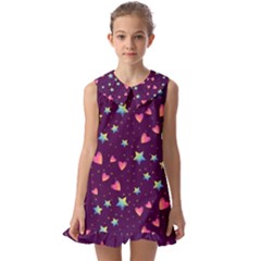 Colorful Stars Hearts Seamless Vector Pattern Kids  Pilgrim Collar Ruffle Hem Dress by Apen