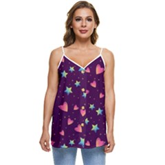 Colorful Stars Hearts Seamless Vector Pattern Casual Spaghetti Strap Chiffon Top by Apen