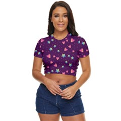 Colorful Stars Hearts Seamless Vector Pattern Side Button Cropped T-shirt by Apen