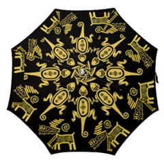 Mexican Culture Golden Tribal Icons Straight Umbrellas by Apen