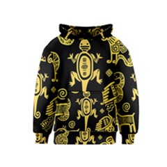 Mexican Culture Golden Tribal Icons Kids  Pullover Hoodie by Apen