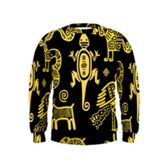 Mexican Culture Golden Tribal Icons Kids  Sweatshirt by Apen