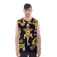 Mexican Culture Golden Tribal Icons Men s Basketball Tank Top by Apen