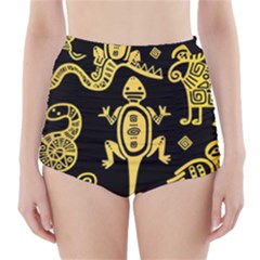 Mexican Culture Golden Tribal Icons High-waisted Bikini Bottoms by Apen