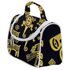 Mexican Culture Golden Tribal Icons Satchel Handbag by Apen