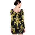 Mexican Culture Golden Tribal Icons Long Sleeve Velvet Bodycon Dress View2