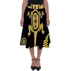 Mexican Culture Golden Tribal Icons Perfect Length Midi Skirt