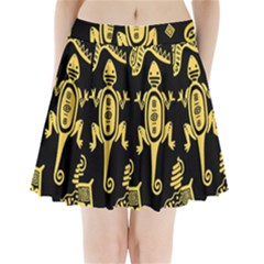 Mexican Culture Golden Tribal Icons Pleated Mini Skirt by Apen