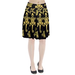 Mexican Culture Golden Tribal Icons Pleated Skirt by Apen