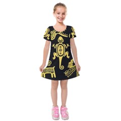 Mexican Culture Golden Tribal Icons Kids  Short Sleeve Velvet Dress by Apen