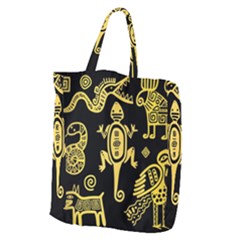 Mexican Culture Golden Tribal Icons Giant Grocery Tote by Apen