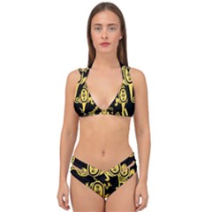 Mexican Culture Golden Tribal Icons Double Strap Halter Bikini Set by Apen