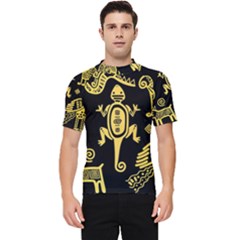 Mexican Culture Golden Tribal Icons Men s Short Sleeve Rash Guard by Apen