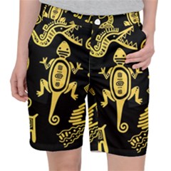 Mexican Culture Golden Tribal Icons Women s Pocket Shorts by Apen