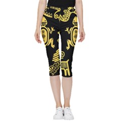 Mexican Culture Golden Tribal Icons Inside Out Lightweight Velour Capri Leggings 