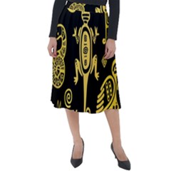 Mexican Culture Golden Tribal Icons Classic Velour Midi Skirt  by Apen