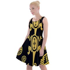 Mexican Culture Golden Tribal Icons Knee Length Skater Dress by Apen