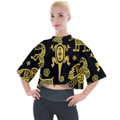 Mexican Culture Golden Tribal Icons Mock Neck T-shirt by Apen