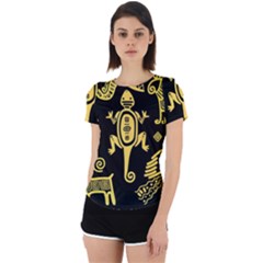 Mexican Culture Golden Tribal Icons Back Cut Out Sport T-shirt by Apen