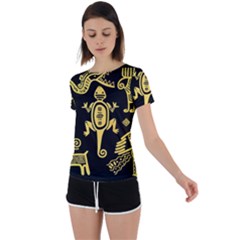 Mexican Culture Golden Tribal Icons Back Circle Cutout Sports T-shirt by Apen