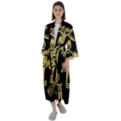 Mexican Culture Golden Tribal Icons Maxi Satin Kimono by Apen