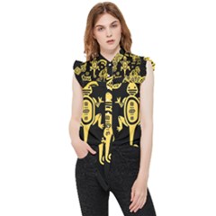 Mexican Culture Golden Tribal Icons Frill Detail Shirt by Apen