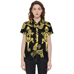 Mexican Culture Golden Tribal Icons Short Sleeve Pocket Shirt by Apen