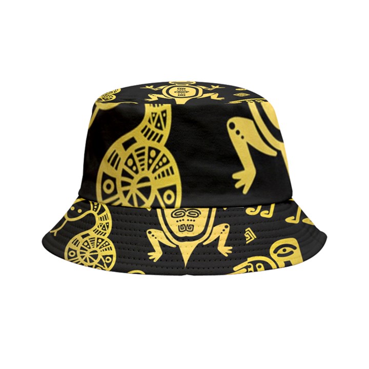 Mexican Culture Golden Tribal Icons Inside Out Bucket Hat