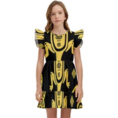 Mexican Culture Golden Tribal Icons Kids  Winged Sleeve Dress by Apen