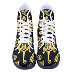 Mexican Culture Golden Tribal Icons Kid s High-top Canvas Sneakers by Apen