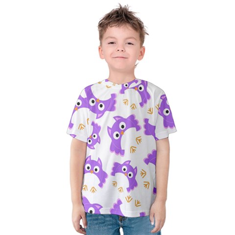 Purple Owl Pattern Background Kids  Cotton T-shirt by Apen